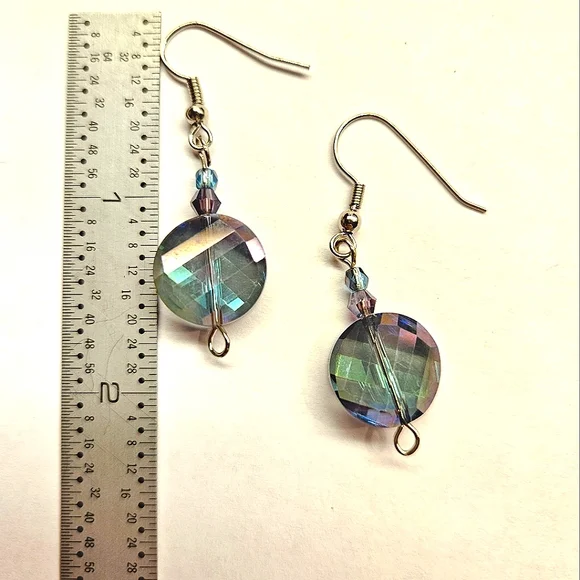Purple and Green Irridescent Glass Earrings - Picture 2 of 3